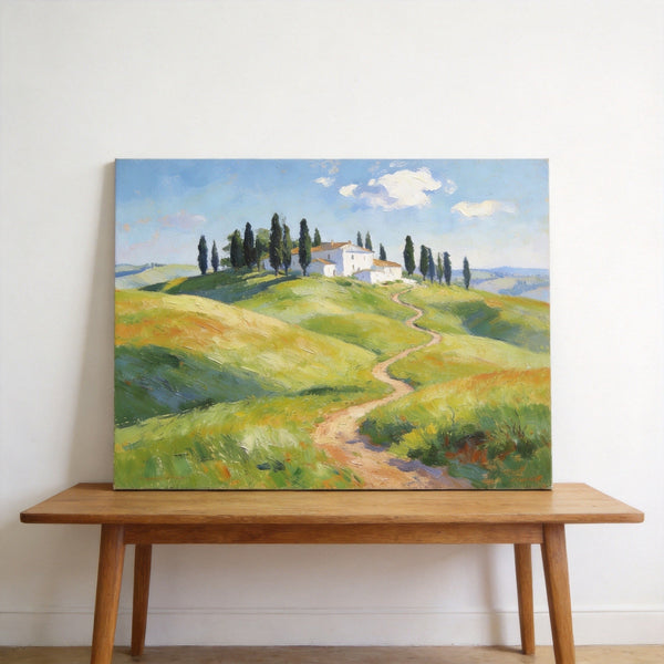 Summer Breeze Over the Tuscan Homestead, Buy Original Oil Paintings Online, Original Landscape Paintings, Small Canvas Wall Art Paintings, Hand Painted Canvas Art-Art Painting Canvas