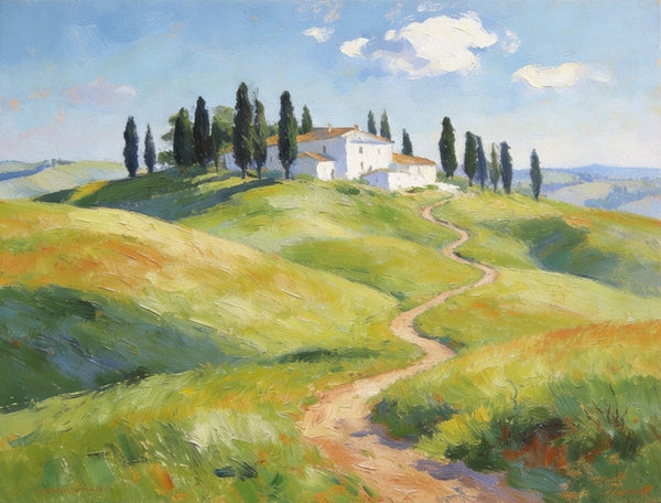 Summer Breeze Over the Tuscan Homestead, Buy Original Oil Paintings Online, Original Landscape Paintings, Small Canvas Wall Art Paintings, Hand Painted Canvas Art-Art Painting Canvas