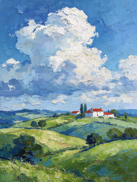 Country Hillside Under an Open Sky, Landscape Canvas Paintings, Impasto Paintings, Original Small Paintings on Canvas, Small Oil Paintings, Hand Painted Canvas Art-Art Painting Canvas