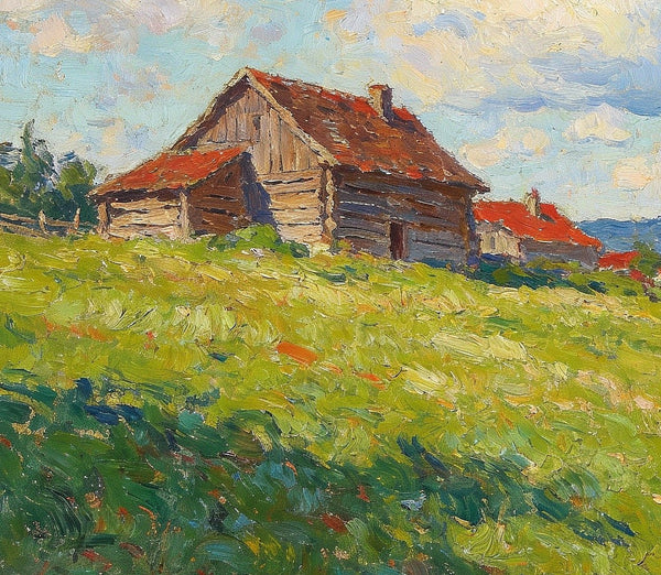 Cottages on the Green, Hand Painted Canvas Art, Small Landscape Paintings, Small Paintings on Canvas, Original Small Paintings on Canvas
