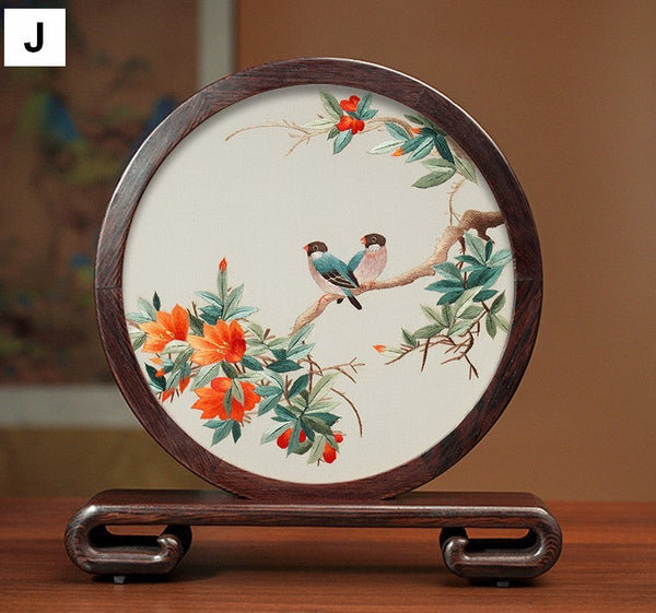 Flower and Bird Embroidery Ornaments, Unique Birthday Gift, Traditional Chinese Suzhou Silk Embroidered Ornament, Premium Souvenir, Exclusive Business Presents-Art Painting Canvas