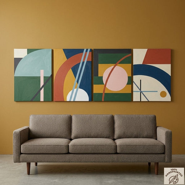 Contemporary Geometric Art, Large Absract Paintings for Modern Living Room, Multi Panel Group Artwork-Art Painting Canvas