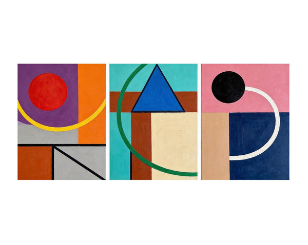 Abstract Geometric Contemporary Artwork, Modern Paintings for Mid Century Living Room, Multi Panel Canvas Art-Art Painting Canvas
