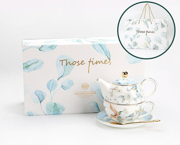 Stackable Teapot and Cup Set, Ceramic Tea Pot with Integrated Cup, Porcelain Teapot with Matching Cup and Saucer in Gift Box, Mother-and-Baby Teapot with Matching Saucer-Art Painting Canvas