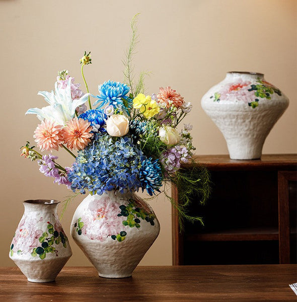 Flower Vases on Table, Handmade Water Holding Flower Vases, Centerpiece on Dining Table, Modern Porcelain Flower Vases, Ceramic Bouquet Vases-Art Painting Canvas
