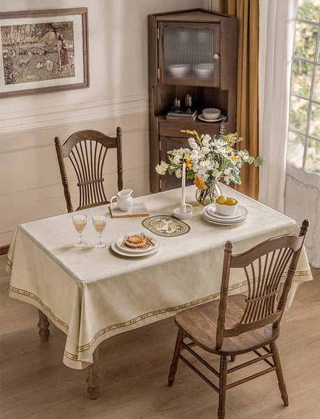 Cream Color Table Cover for Dining Room Table, French Style Tablecloth for Dining Table, Modern Rectangle Tablecloth for Oval Table-Art Painting Canvas