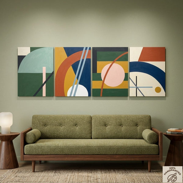 Contemporary Geometric Art, Large Absract Paintings for Modern Living Room, Multi Panel Group Artwork-Art Painting Canvas