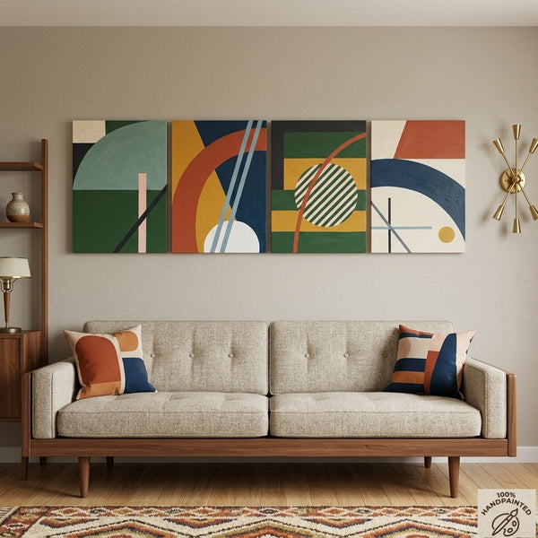 Contemporary Geometric Art, Large Absract Paintings for Modern Living Room, Multi Panel Group Artwork-Art Painting Canvas