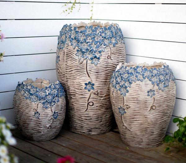 Extra Large Garden Flower Planters, Oversized Garden Flower Pot, Garden Ornaments, Large Resin Gardern Flower Planter, Modern Outdoor Garden Flower Pots-Art Painting Canvas