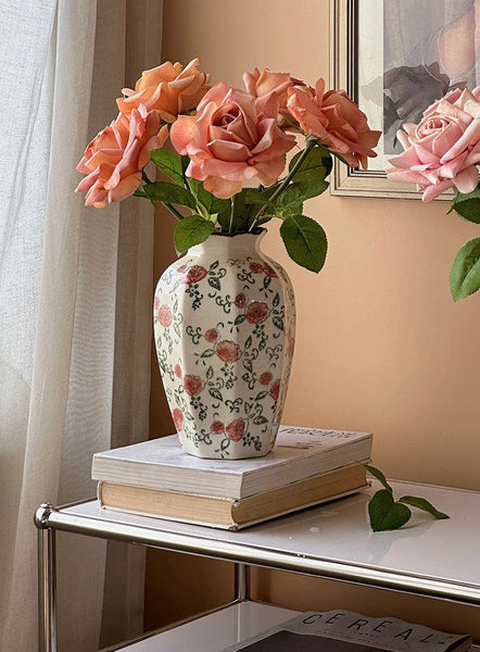 Rustic Porcelain Flower Vases, Handmade Water Holding Flower Vases, Ceramic Bouquet Vases, Tall Flower Vases on Table-Art Painting Canvas