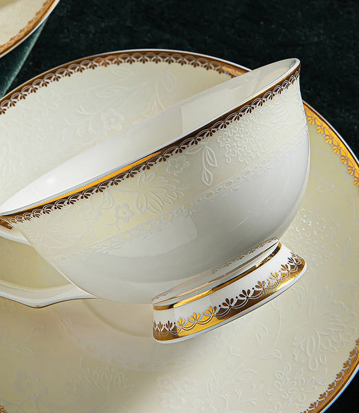 Porcelain Coffee Cup Set, White Ceramic Cups, 7.8 oz British Ceramic Coffee Cups, Unique Tea Cup and Saucer in Gift Box-Art Painting Canvas