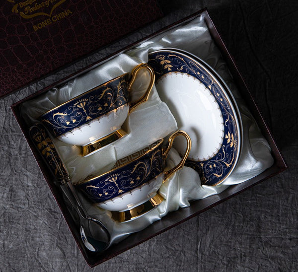 Unique Blue Tea Cup and Saucer in Gift Box, Blue Porcelain Tea Cup Saucer Set, Royal Ceramic Cups, Elegant Ceramic Coffee Cups-Art Painting Canvas