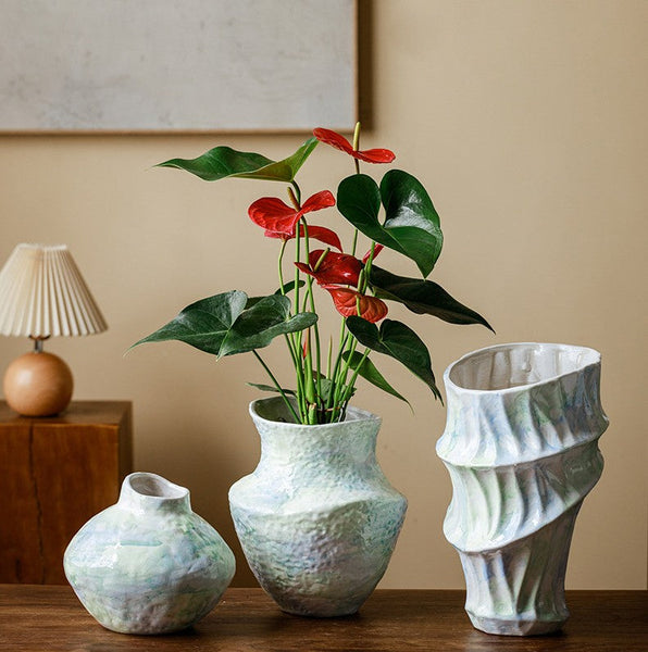 Modern Porcelain Flower Vases, Handmade Water Holding Flower Vases, Centerpiece on Dining Table, Ceramic Bouquet Vases, Flower Vases on Table-Art Painting Canvas