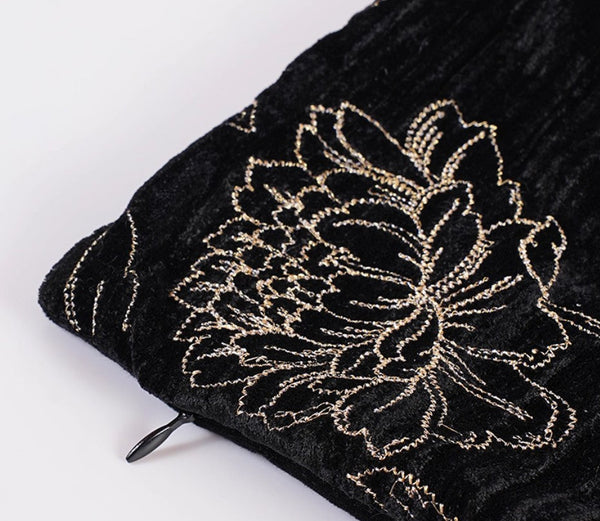 Contemporary Modern Sofa Pillows, Black Embroidery Flower Pattern Pillows for Couch, Decorative Throw Pillows for Bedroom, Large Modern Sofa Pillow for Dining Room-Art Painting Canvas