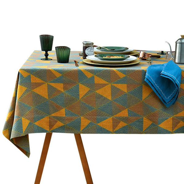 Cotton Triangle Pattern Tablecloth for Kitchen, Extra Large Rectangle Table Covers for Dining Room Table, Square Tablecloth for Coffee Table-Art Painting Canvas