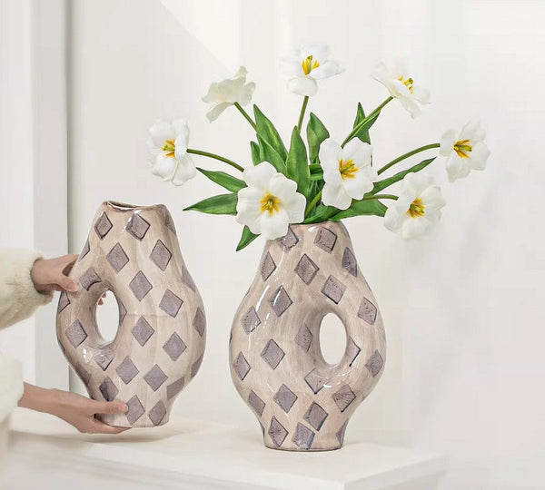 Porcelain Flower Vases, Flower Vases on Table, Contemporary Vases for Modern Home Decor, Ceramic Bouquet Vases, Dining Table Centerpiece-Art Painting Canvas