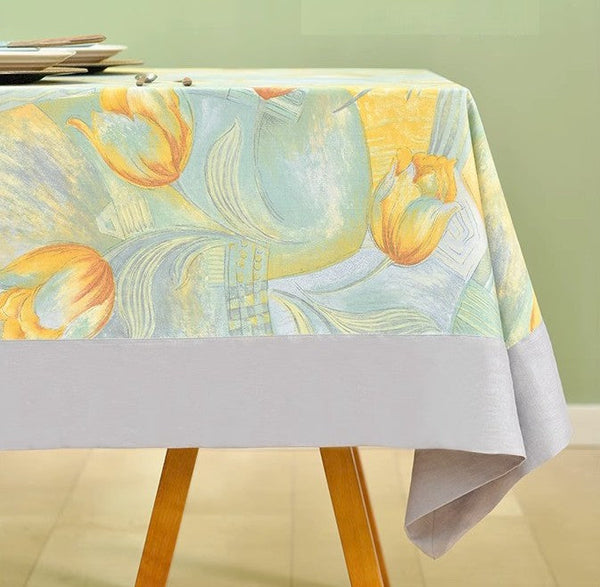 Country Farmhouse Tablecloth, Extra Large Rectangle Tablecloth for Dining Room Table, Tulip Flowers Rustic Table Covers for Kitchen, Square Tablecloth for Round Table-Art Painting Canvas