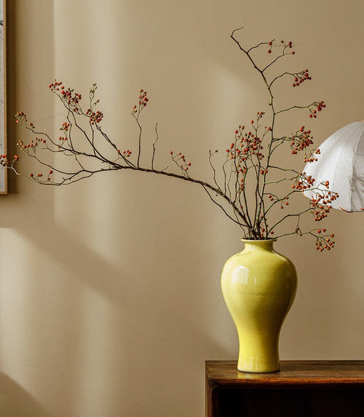 Handmade Water Holding Flower Vase, Yellow Flower Vases on Table, Ceramic Bud Vases, Porcelain Flower Vases-Art Painting Canvas