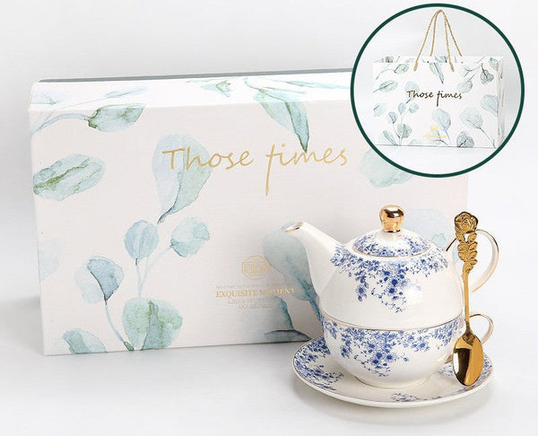 British Style Porcelain Teapot with Matching Cup and Saucer in Gift Box, Ceramic Tea Pot with Integrated Cup, Stackable Teapot and Cup Set, Mother-and-Baby Teapot with Matching Saucer-Art Painting Canvas