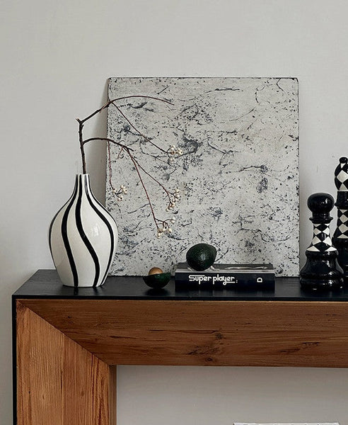 Water Holding Flower Vases, Black and White Striped Ceramic Vase, Porcelain Flower Vases, Modern Flower Vases on Table-Art Painting Canvas