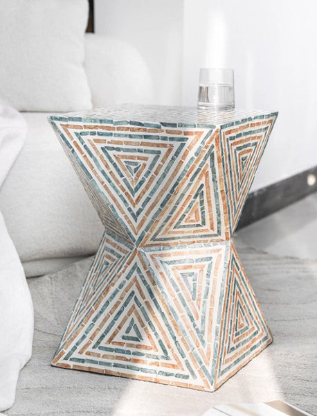 Contemporary Small Sofa Side Table, Shell Small Side Table, Unique Small End Table, Portable Casual Side Table, Creative Coffee Table-Art Painting Canvas