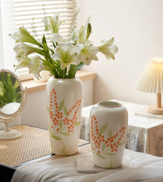 Dining Table Centerpiece, Ceramic Bouquet Vases, Porcelain Flower Vases, Large Flower Vases on Table, Handmade Water Holding Flower Vase-Art Painting Canvas