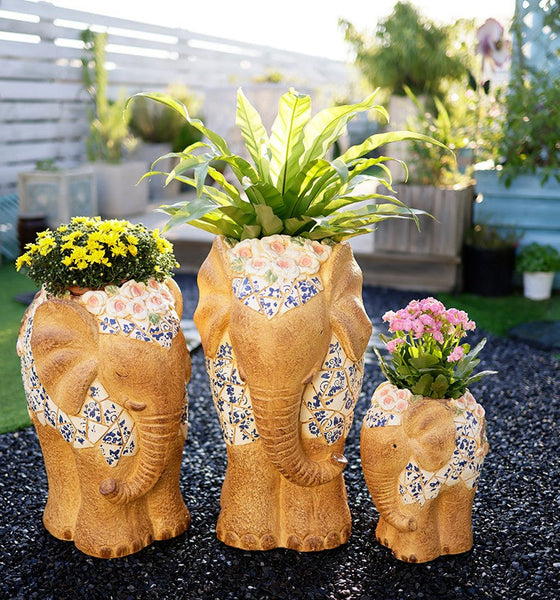 Modern Outdoor Garden Flower Pots, Oversized Garden Flower Pot, Extra Large Elephant Garden Flowerpots, Animal Statue for Garden Ornaments, Large Resin Statue for Garden-Art Painting Canvas