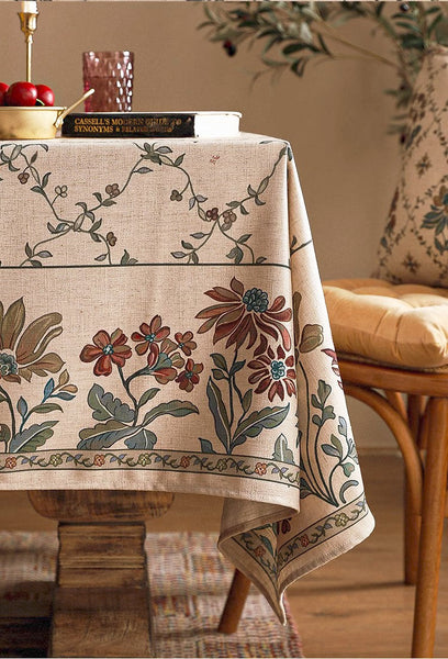 Farmhouse Table Cloth for Oval Table, Rustic Flower Pattern Linen Tablecloth for Kitchen Table, Modern Rectangle Tablecloth Ideas for Dining Room Table-Art Painting Canvas