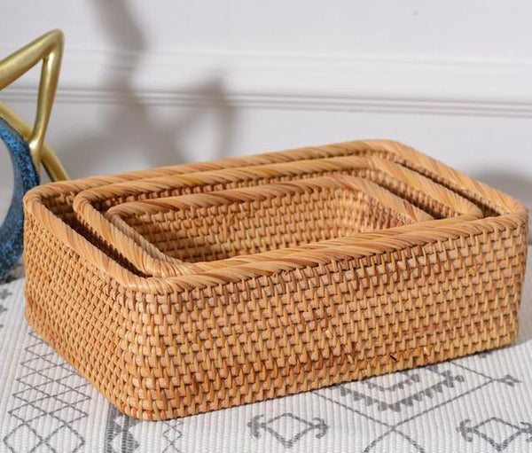 Woven Rectangular Basket for Shelves, Rattan Storage Basket, Storage Baskets for Bathroom, Woven Baskets for Living Room-Art Painting Canvas