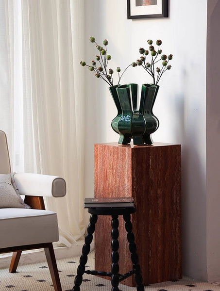 Unique Handmade Modern Flower Vase, Centerpiece Ceramic Bouquet Vases, Contemporary Vases on Dining Table, Green Porcelain Vases for Modern Home Decor-Art Painting Canvas