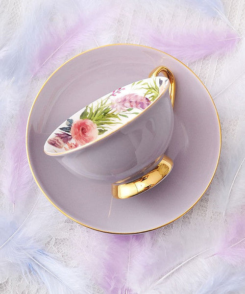 Royal Porcelain Tea Cup Saucer Set, Elegant Flower Pattern Ceramic Coffee Cups, Beautiful British Tea Cups, Unique Traditional Afternoon Tea Cup and Saucer in Gift Box-Art Painting Canvas