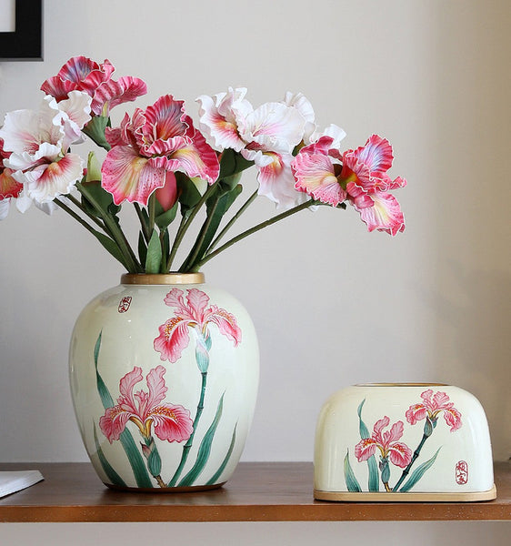 Centerpiece Ceramic Bouquet Vases, Handmade Modern Flower Vase, Large Flower Vases on Dining Table, Porcelain Flower Vases-Art Painting Canvas