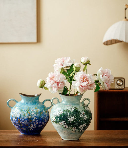 Large Flower Vases on Table, Modern Pottery Flower Vases, Centerpiece on Dining Table, Handmade Water Holding Flower Vases, Pottery Bud Vases-Art Painting Canvas