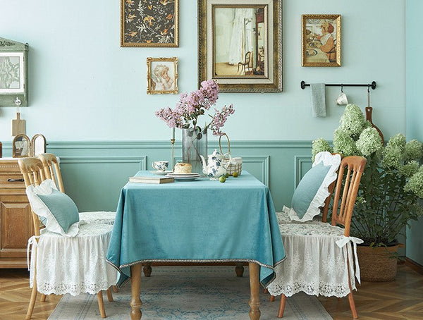 Ramie Velvet Rectangle Tablecloth for Home Decoration, Blue Square Tablecloth for Round Table, Modern Blue Table Cloth for Dining Room Table-Art Painting Canvas