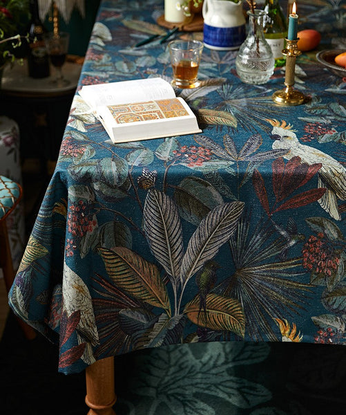 Large Modern Tablecloth Ideas for Dining Room Table, Tropical Rainforest Parrot Table Cover, Outdoor Picnic Tablecloth, Rectangular Tablecloth for Round Table-Art Painting Canvas