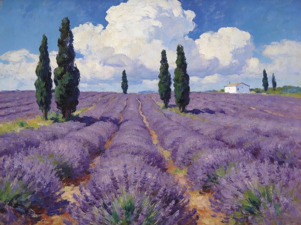 Small Landscape Paintings, Lavender Meadows, Provençal Summer, Original Wall Art Paintings, Original Artwork Small Paintings, On Canvas Small Paintings, Hand Painted Canvas Art-Art Painting Canvas