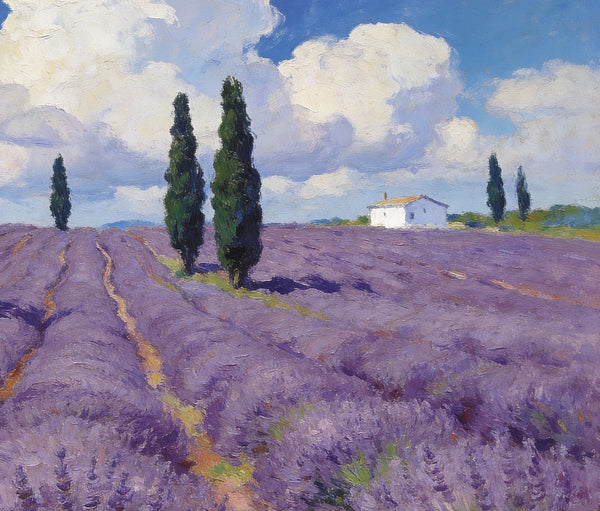 Small Landscape Paintings, Lavender Meadows, Provençal Summer, Original Wall Art Paintings, Original Artwork Small Paintings, On Canvas Small Paintings, Hand Painted Canvas Art-Art Painting Canvas