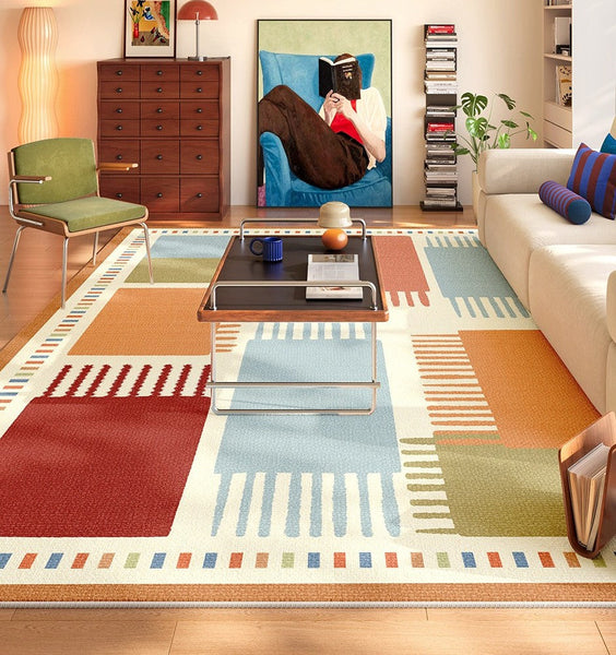 Mid Century Modern Rugs Next to Bed, Colorful Contemporary Rugs for Bedroom, Modern Rugs for Dining Room, Abstract Modern Carpets for Apartment