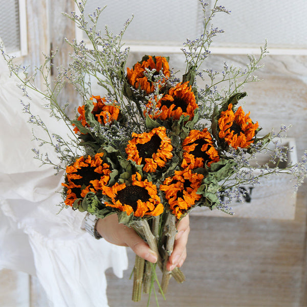 Natural Dried Sunflower Stems, Flower Arrangement, Natural Decorations, A Bunch of Sunflowers, Handmade Artificial Flowers for Home Decor-Art Painting Canvas