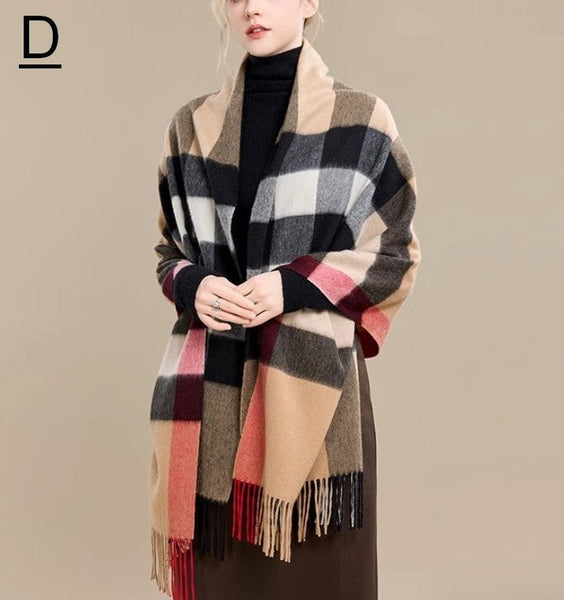 Checkered Fashion Scarf, Warm Cape, Gifts for Her, Long Wool Scarf, Soft Wool Scarf for Women, Evening Wrap, Christmas Gift, Winter Shawl, Elegant Shawl-Art Painting Canvas