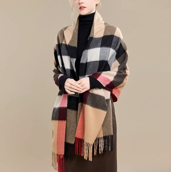 Long Wool Scarf, Soft Wool Scarf for Women, Checkered Fashion Scarf, Warm Cape, Gifts for Her, Evening Wrap, Christmas Gift, Winter Shawl, Elegant Shawl-Art Painting Canvas