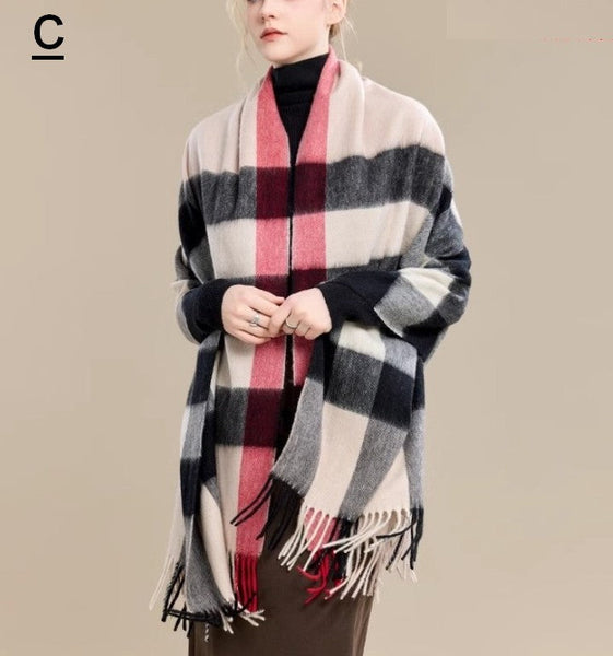 Checkered Fashion Scarf, Warm Cape, Gifts for Her, Long Wool Scarf, Soft Wool Scarf for Women, Evening Wrap, Christmas Gift, Winter Shawl, Elegant Shawl-Art Painting Canvas