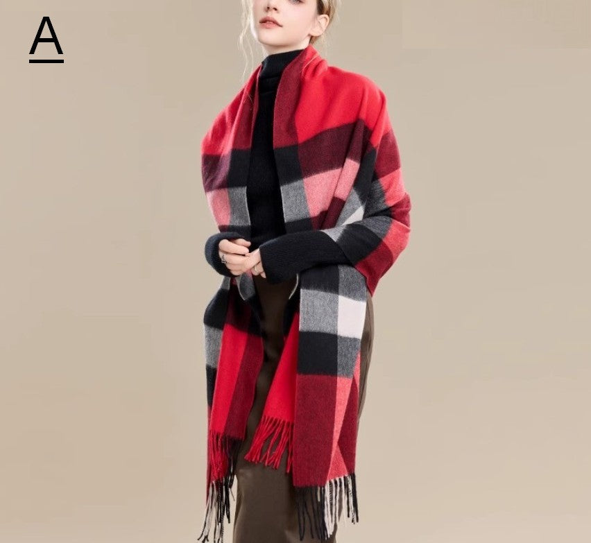 Long Wool Scarf, Soft Wool Scarf for Women, Checkered Fashion Scarf, Warm Cape, Gifts for Her, Evening Wrap, Christmas Gift, Winter Shawl, Elegant Shawl-Art Painting Canvas