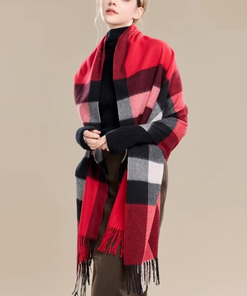 Checkered Fashion Scarf, Warm Cape, Gifts for Her, Long Wool Scarf, Soft Wool Scarf for Women, Evening Wrap, Christmas Gift, Winter Shawl, Elegant Shawl-Art Painting Canvas