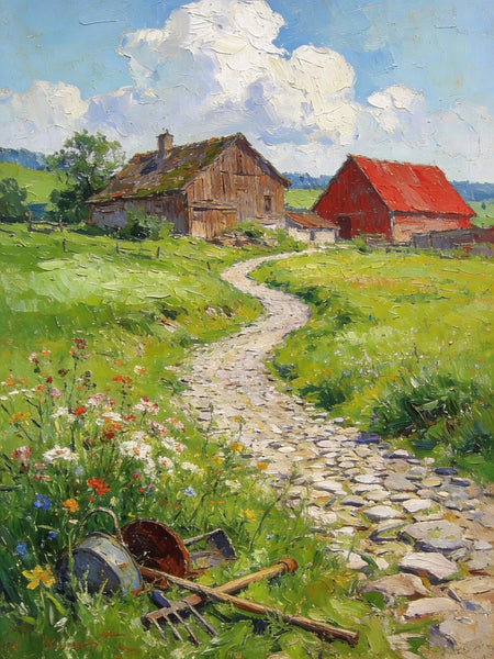 Country Cottages, Landscape Small Paintings, Original Artwork Small Paintings, Heavy Texture Oil Paintings, On Canvas Small Paintings, Hand Painted Wall Art-Art Painting Canvas