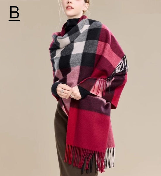 Checkered Fashion Scarf, Warm Cape, Gifts for Her, Long Wool Scarf, Soft Wool Scarf for Women, Evening Wrap, Christmas Gift, Winter Shawl, Elegant Shawl-Art Painting Canvas