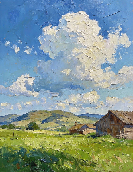 Original Small Paintings, Summer Landscape, Trees, Grass and Cloud Shadows, Landscape Artwork Canvas Paintings, Small Oil Paintings, Small Wall Paintings-Art Painting Canvas