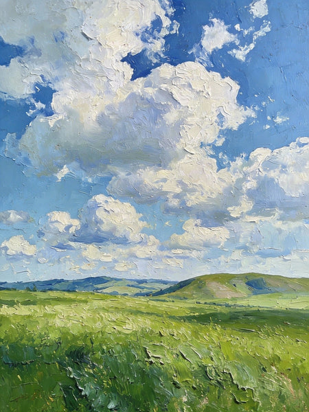 Small Wall Paintings, Grassy Hills Under a Cloudy Sky, Landscape Artwork, Original Small Paintings, Small Oil Paintings, Original Small Paintings-Art Painting Canvas