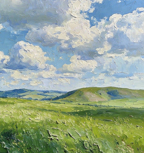 Small Wall Paintings, Grassy Hills Under a Cloudy Sky, Landscape Artwork, Original Small Paintings, Small Oil Paintings, Original Small Paintings-Art Painting Canvas