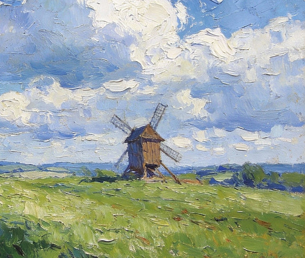 Small Wall Paintings, Windmill on the Vast Meadow, Landscape Artwork Canvas Paintings, On Canvas Small Paintings, Hand Painted Canvas Art, Original Landscape Paintings-Art Painting Canvas